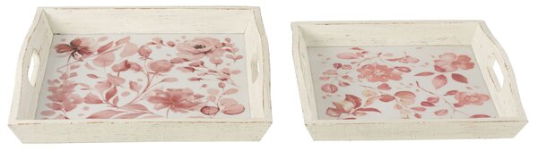 2ks dřevěný podnos s květinovým dekorem Tray Roses - 39*39*5/ 35*35*4 cm - J-Line by Jolipa