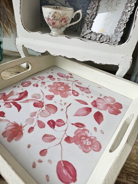 2ks dřevěný podnos s květinovým dekorem Tray Roses - 39*39*5/ 35*35*4 cm - J-Line by Jolipa