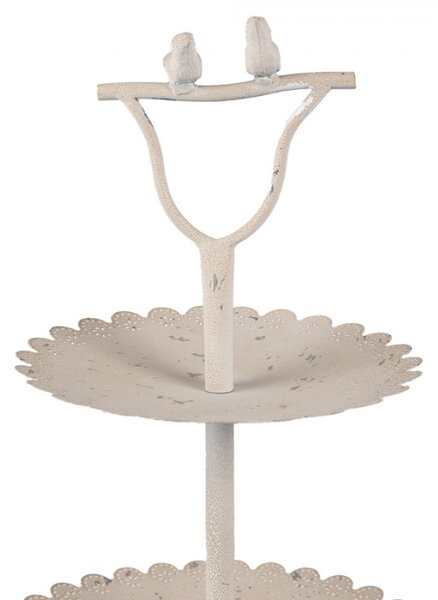 Dvoupatrový bílý etažér na ovoce s ptáčky – 32x51 cm