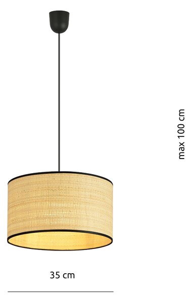 Závěsné svítidlo ASTON 1 – černé, hnědé textilní stínidlo, 1× E27, šířka 35 cm