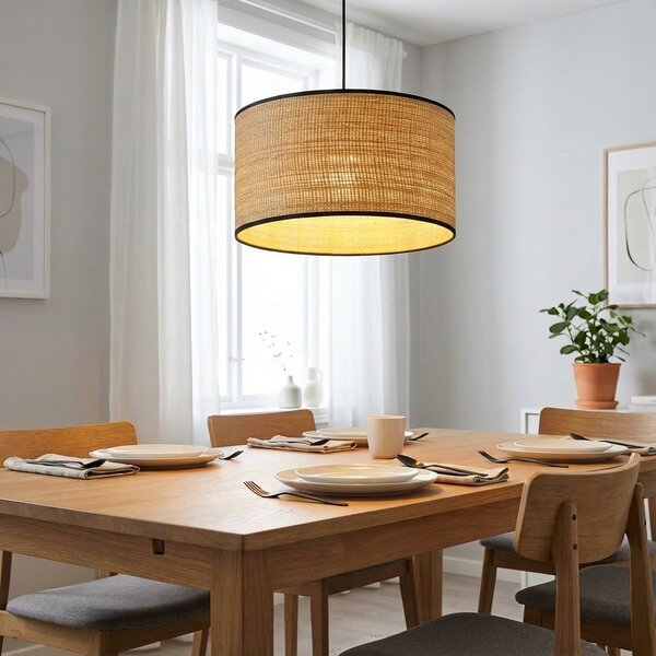 Závěsné svítidlo ASTON 1 – černé, hnědé textilní stínidlo, 1× E27, šířka 35 cm