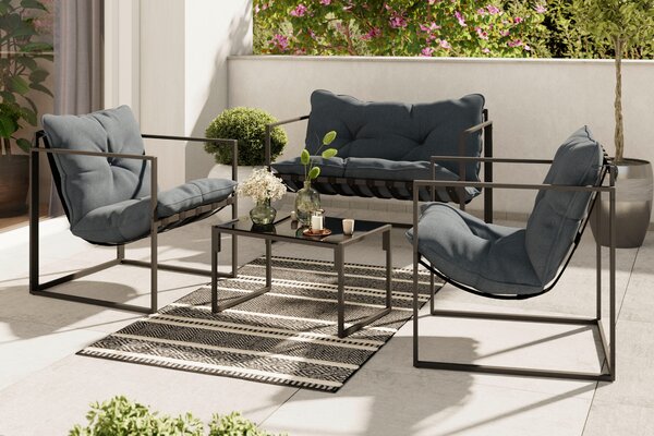 ZAHRADNÍ JÍDELNÍ SET 4dílné, kov, sklo, textil Ambia Garden