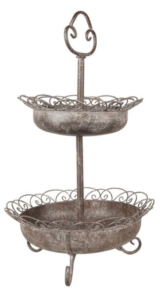 Dvoupatrový etažér na ovoce s ozdobným okrajem a patinou – 37x61 cm