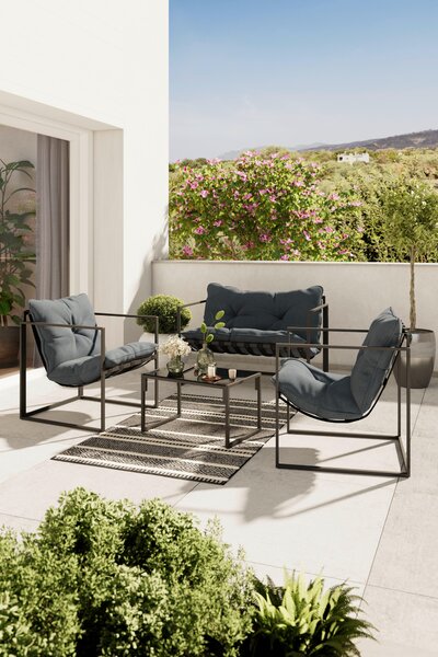 ZAHRADNÍ JÍDELNÍ SET 4dílné, kov, sklo, textil Ambia Garden