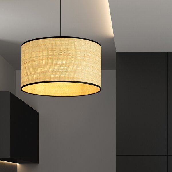 Závěsné svítidlo ASTON 1 – černé, hnědé textilní stínidlo, 1× E27, šířka 35 cm