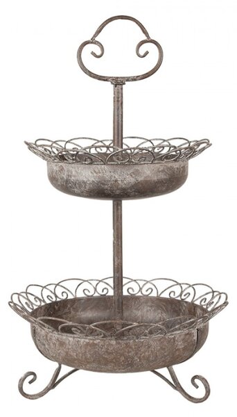 Dvoupatrový etažér na ovoce s ozdobným okrajem a patinou – 37x61 cm