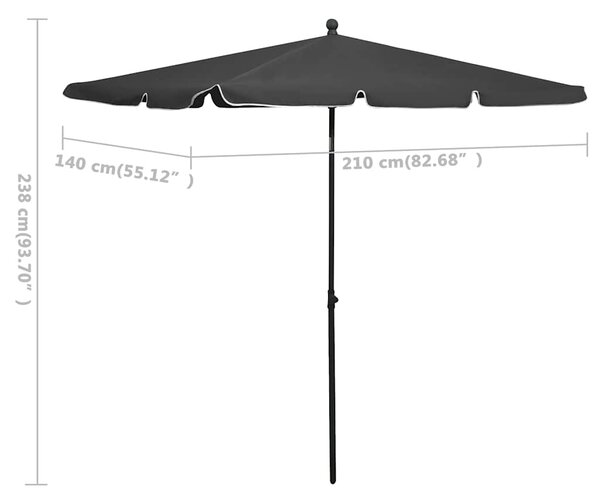 Zahradní slunečník s tyčí 240 x 140 cm antracitový 315545