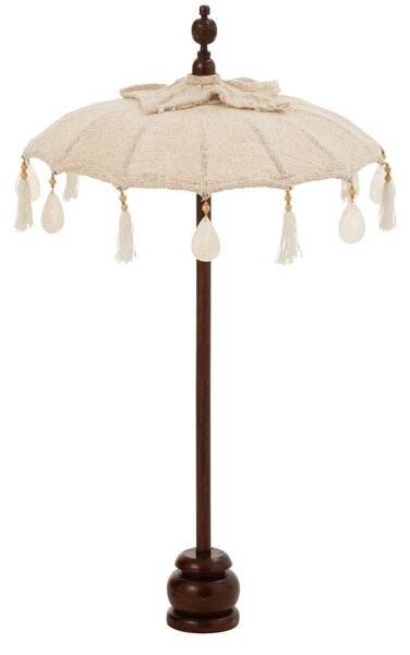 Béžový slunečník na stůl s třásněmi a dřevěnou tyčí a mušlemi Boho - ∅ 57*90 cm - J-Line by Jolipa
