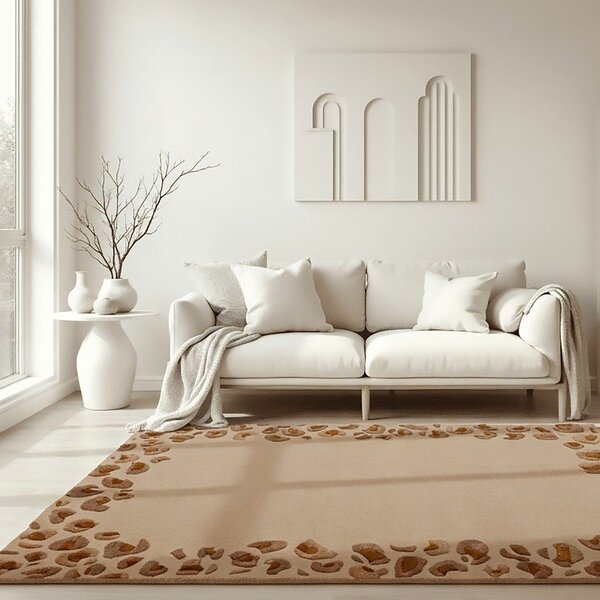 Ručně tkaný koberec s příměsí vlny v přírodní barvě 140x200 cm Leopard Frame – Flair Rugs