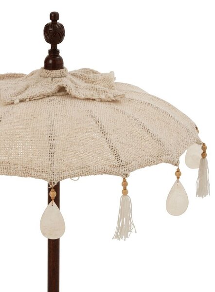 Béžový slunečník na stůl s třásněmi a dřevěnou tyčí a mušlemi Boho - ∅ 57*90 cm - J-Line by Jolipa