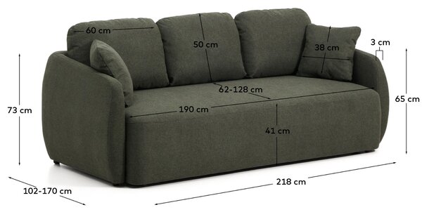 Kave Home Tmavě zelená rozkládací pohovka Laira 218 cm