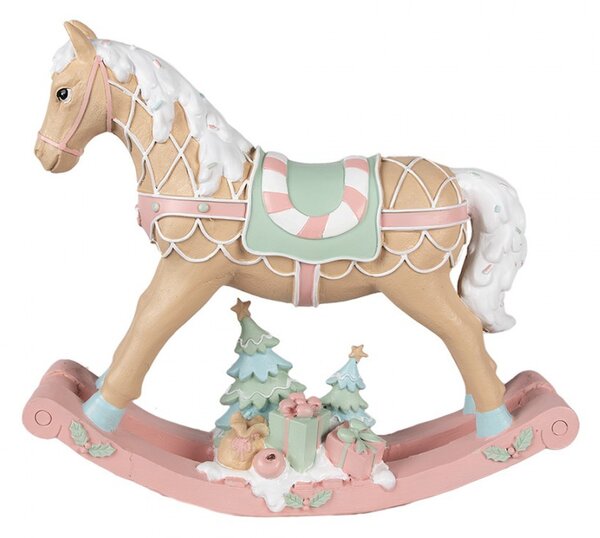 Dekorace béžovo-růžový vánoční houpací koník Horse Pastello - 41*10*37 cm - Clayre & Eef