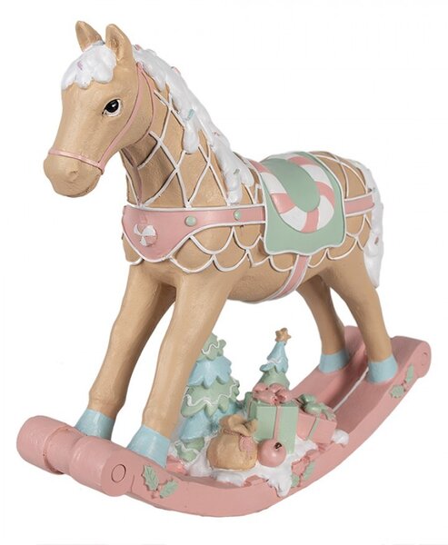 Dekorace béžovo-růžový vánoční houpací koník Horse Pastello - 41*10*37 cm - Clayre & Eef