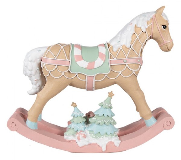 Dekorace béžovo-růžový vánoční houpací koník Horse Pastello - 41*10*37 cm - Clayre & Eef