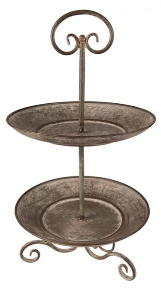 Šedo-zelený antik 2patrový etažér – 28x53 cm