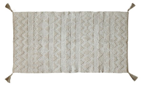 Béžový jutovo-bavlněný koberec se vzorem a střapci Juo - 70*150 cm - Chic Antique
