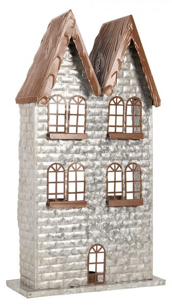 Šedý antik kovový svícen domek na 5 čajových svíček Gian - 30*13*54 cm - Clayre & Eef