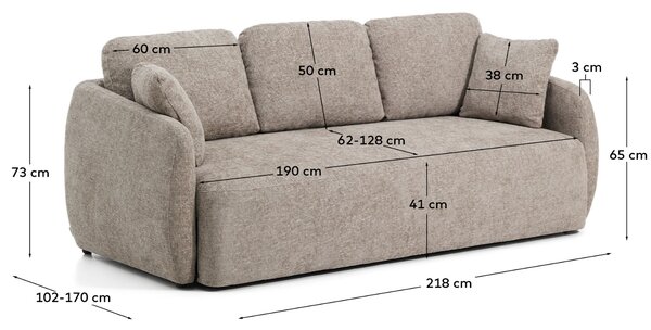 Kave Home Hnědošedá rozkládací pohovka Laira 218 cm