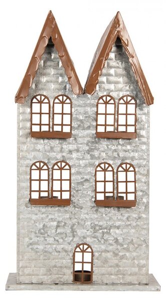 Šedý antik kovový svícen domek na 5 čajových svíček Gian - 30*13*54 cm - Clayre & Eef