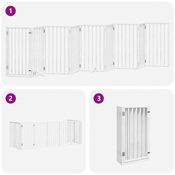 Zábrana pro psy s dvířky skládací 9 panelů bílá 450 cm topol 3155538