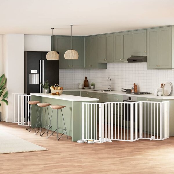 Zábrana pro psy s dvířky skládací 9 panelů bílá 450 cm topol 3155538