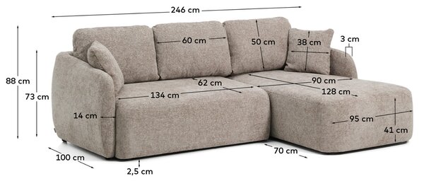 Kave Home Hnědošedá rozkládací pohovka Laira 246 cm, pravá
