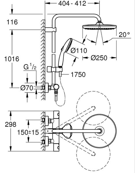 Grohe Vitalio Start Shower System sprchová sada na stěnu s termostatem s dešťovou sprchou || 26677GN1