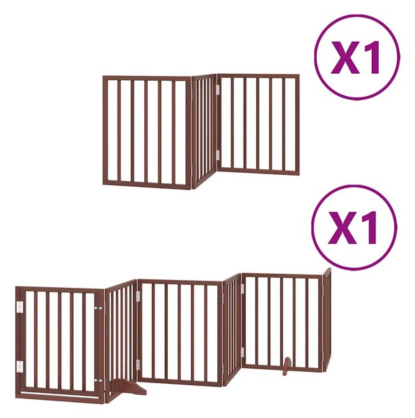 Zábrana pro psy s dvířky skládací 9 panelů hnědá 450 cm topol 3155547