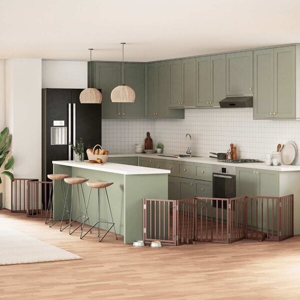 Zábrana pro psy s dvířky skládací 9 panelů hnědá 450 cm topol 3155547