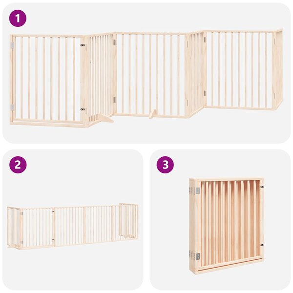 Zábrana pro psy s dvířky skládací 6 panelů 480 cm topol 3155557