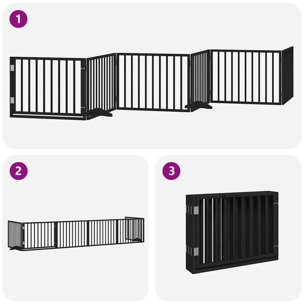 Zábrana pro psy s dvířky skládací 6 panelů černá 480 cm topol 3155569