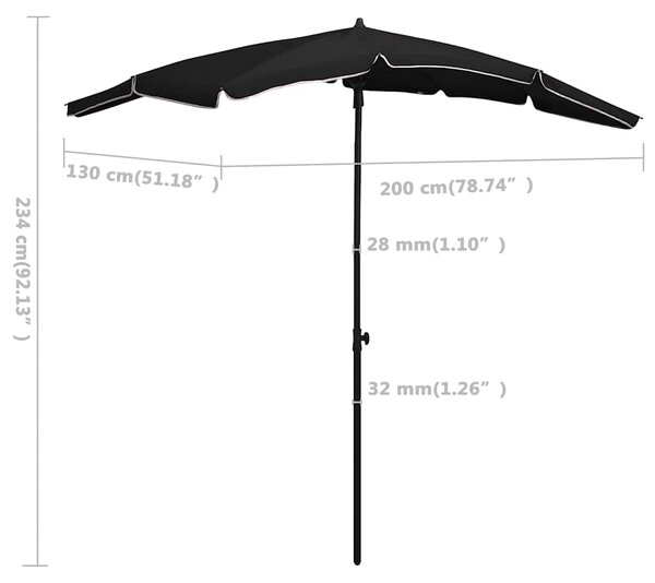 Zahradní slunečník s tyčí 200 x 130 cm černý 315557