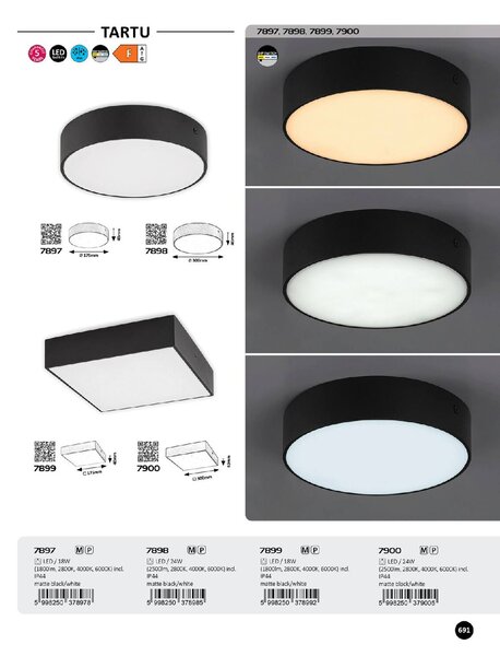 7897 LED venkovní stropnice Tartu 1x18W, 1800lm, 2800-6000K, IP44
