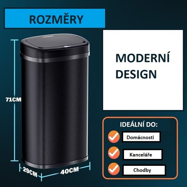Bezdotykový odpadkový koš 58 l, černý 109592