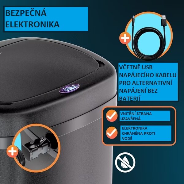 Bezdotykový odpadkový koš 58 l, černý 109592