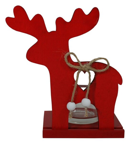 Dřevěný svícen se sobem – červený – 14 cm 9305216