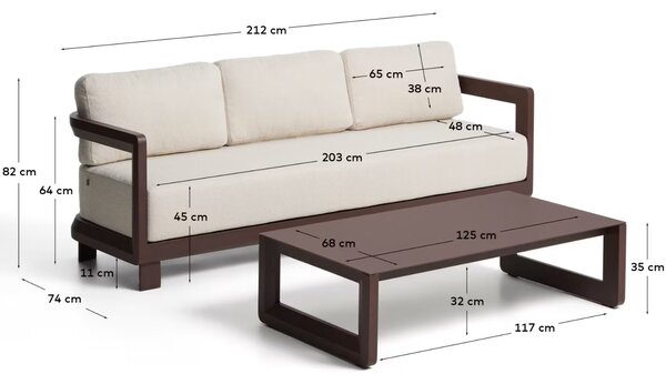 Kave Home Hnědo-béžový zahradní set pohovky a stolku Nerano