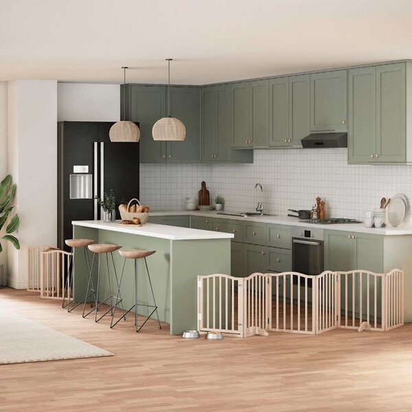 Zábrana pro psy s dvířky skládací 9 panelů 450 cm topol 3155585
