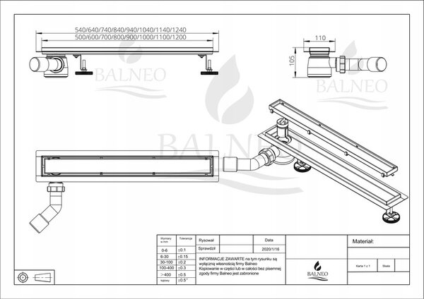 Side Drain 60 Balneo 60 cm Lineární odtok