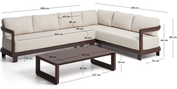 Kave Home Hnědo-béžový zahradní set rohové pohovky a stolku Nerano