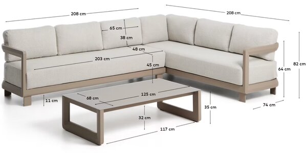 Kave Home Béžový zahradní set rohové pohovky a stolku Nerano