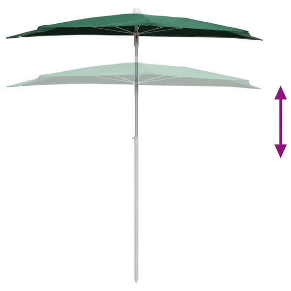 Zahradní půlkruhový slunečník s tyčí 180 x 90 cm zelený 315560