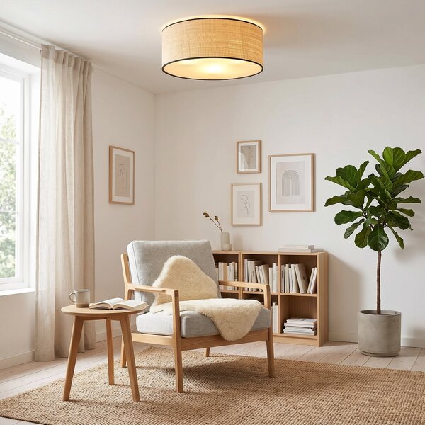 Stropní svítidlo ASTON 3 – černé, hnědá textilní stínidla, 3× E27, šířka 50 cm