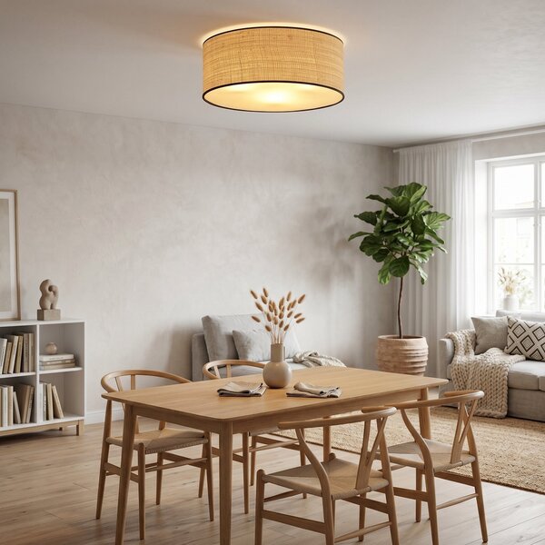 Stropní svítidlo ASTON 3 – černé, hnědá textilní stínidla, 3× E27, šířka 50 cm