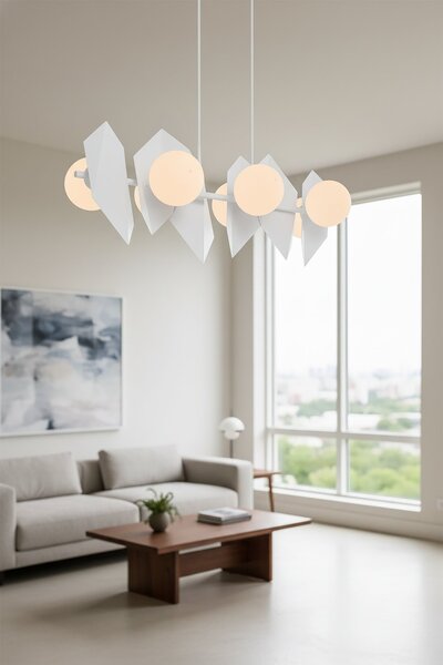 Závěsné svítidlo DRIFTON 6 – celobílé, sklo, 6× E14, šířka 100 cm