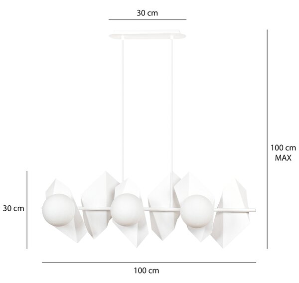 Závěsné svítidlo DRIFTON 6 – celobílé, sklo, 6× E14, šířka 100 cm