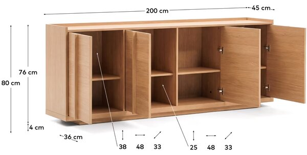 Kave Home Dubová komoda Onix 200 x 45 cm