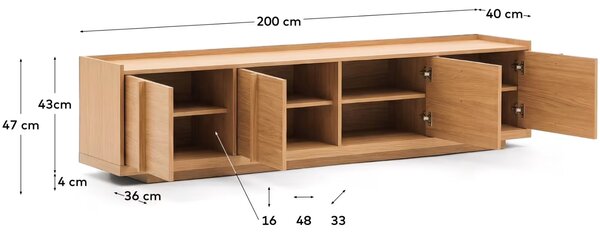 Kave Home Dubový TV stolek Onix 200 x 40 cm