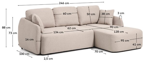 Kave Home Béžová rozkládací pohovka Laira 246 cm, pravá