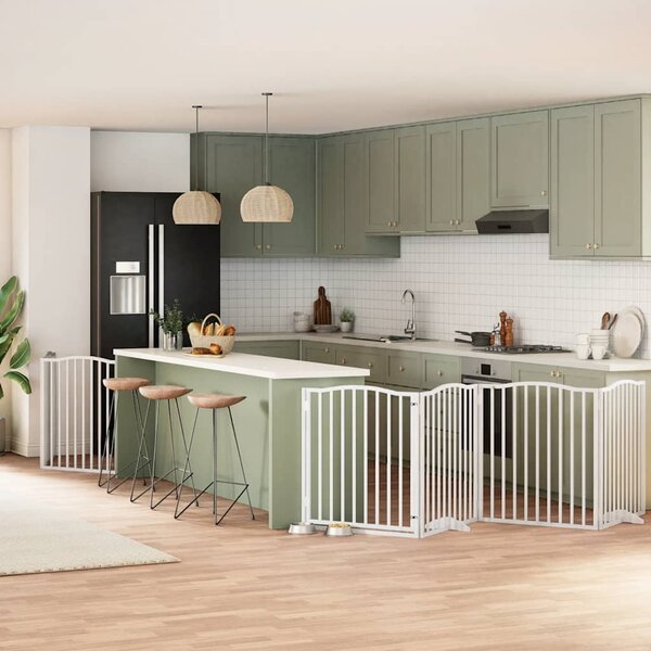 Zábrana pro psy s dvířky skládací 6 panelů bílá 480 cm topol 3155621